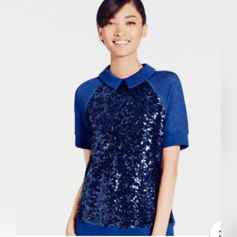 Kate spade Navy Sequin Short Sleeve Top